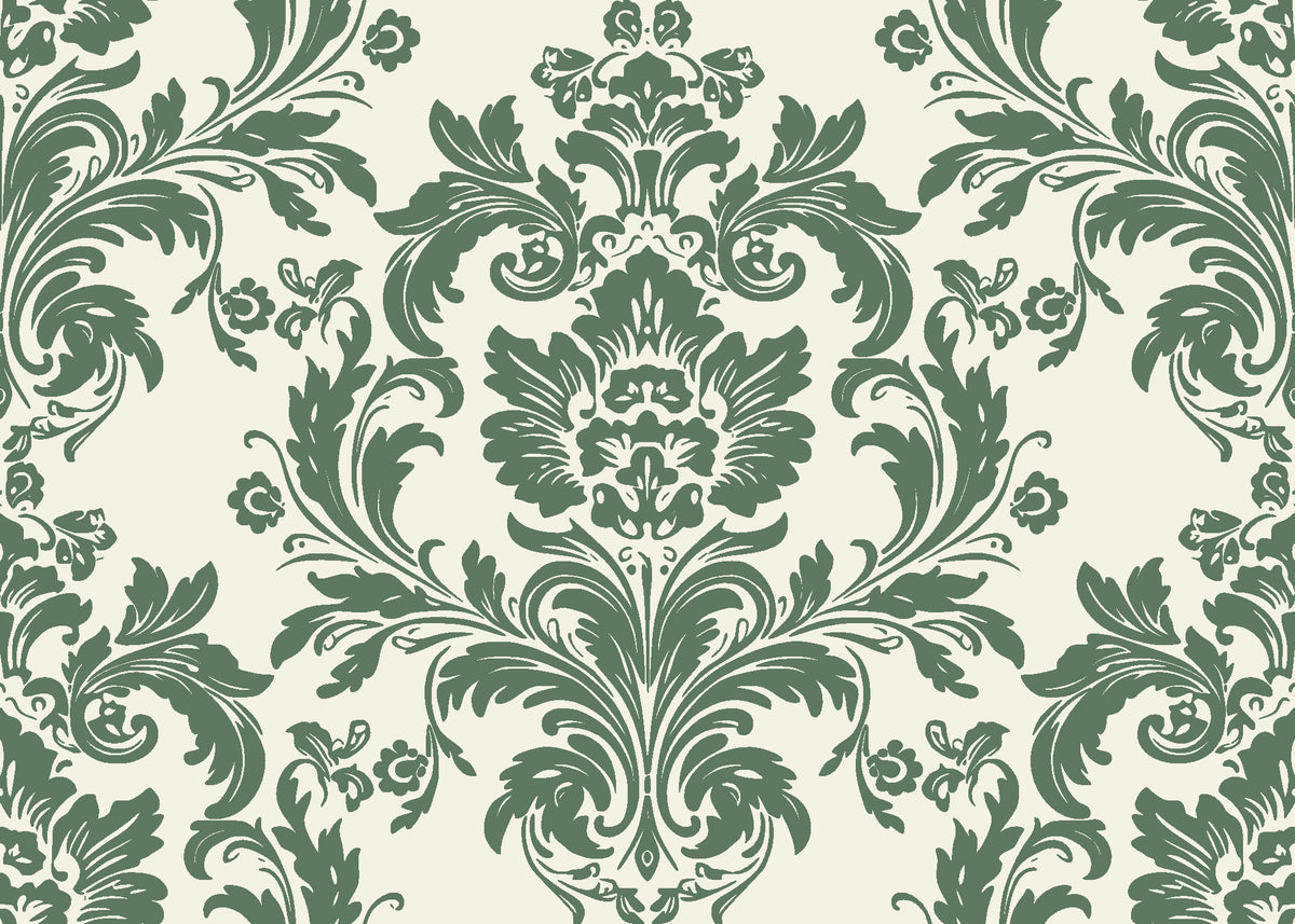 Dreamy Fern Dial Sage fern damask wallpaper in sage and cream