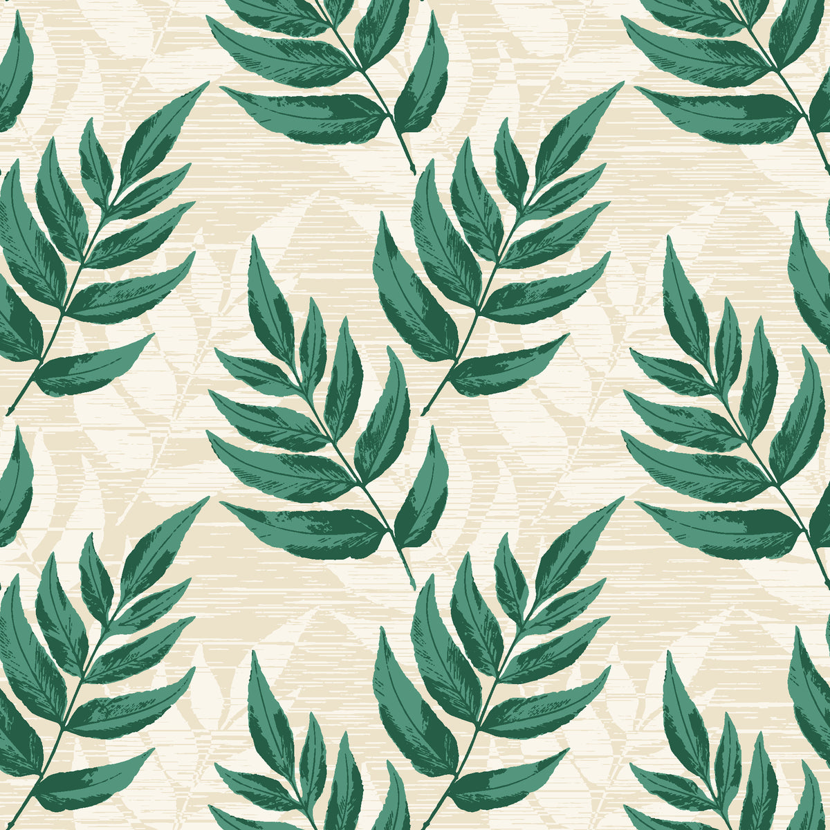 Driftwood Fern Emerald fern frond wallpaper in emerald and ivory