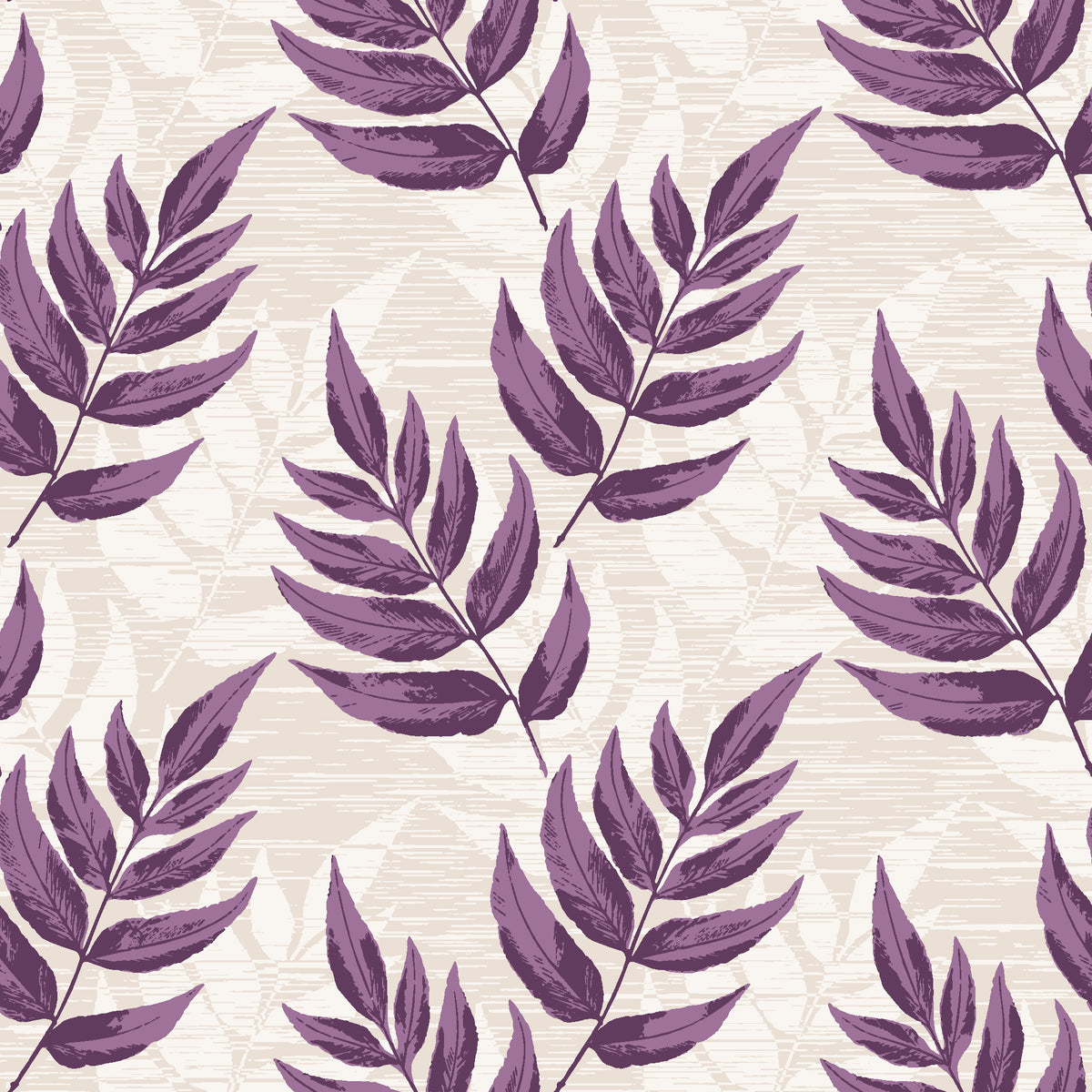 Driftwood Fern Plum fern frond wallpaper in plum and pearl