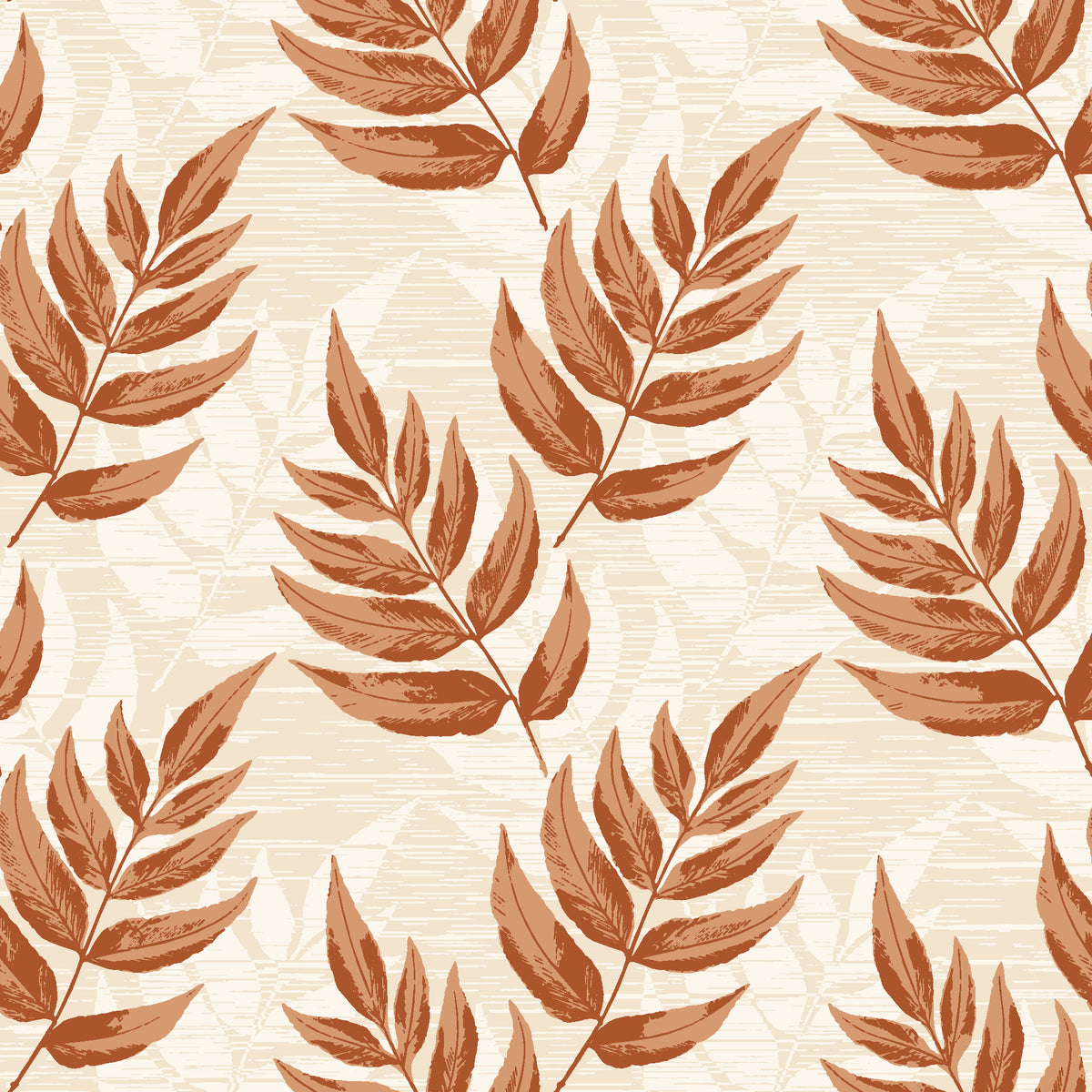 Driftwood Fern Terracotta fern frond wallpaper in terracotta and sand