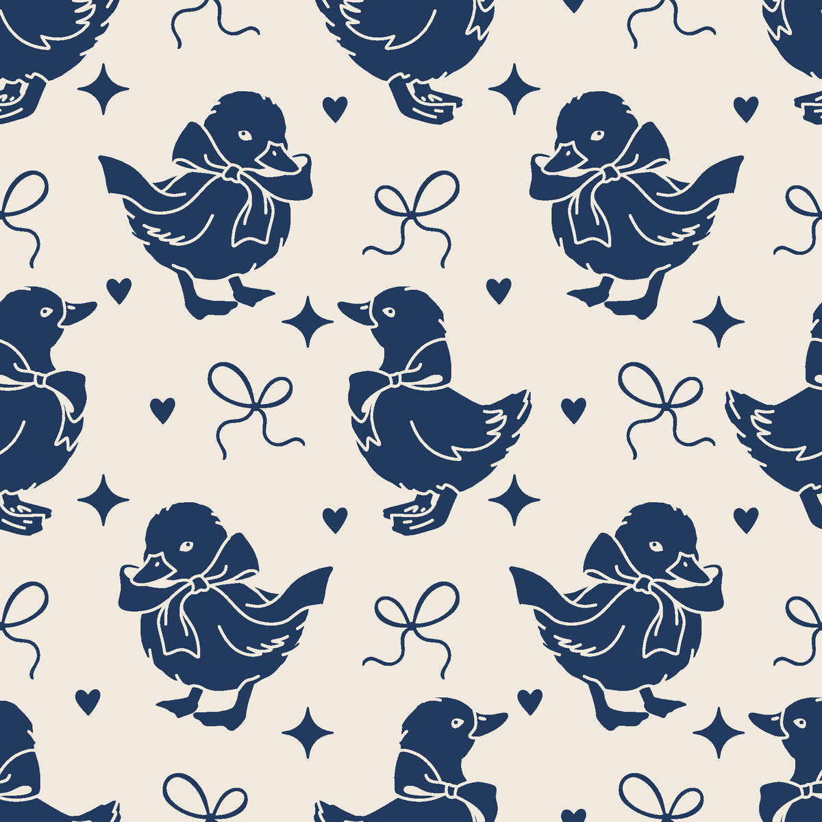 Duckling Waltz Navy ducklings wallpaper in linen and navy