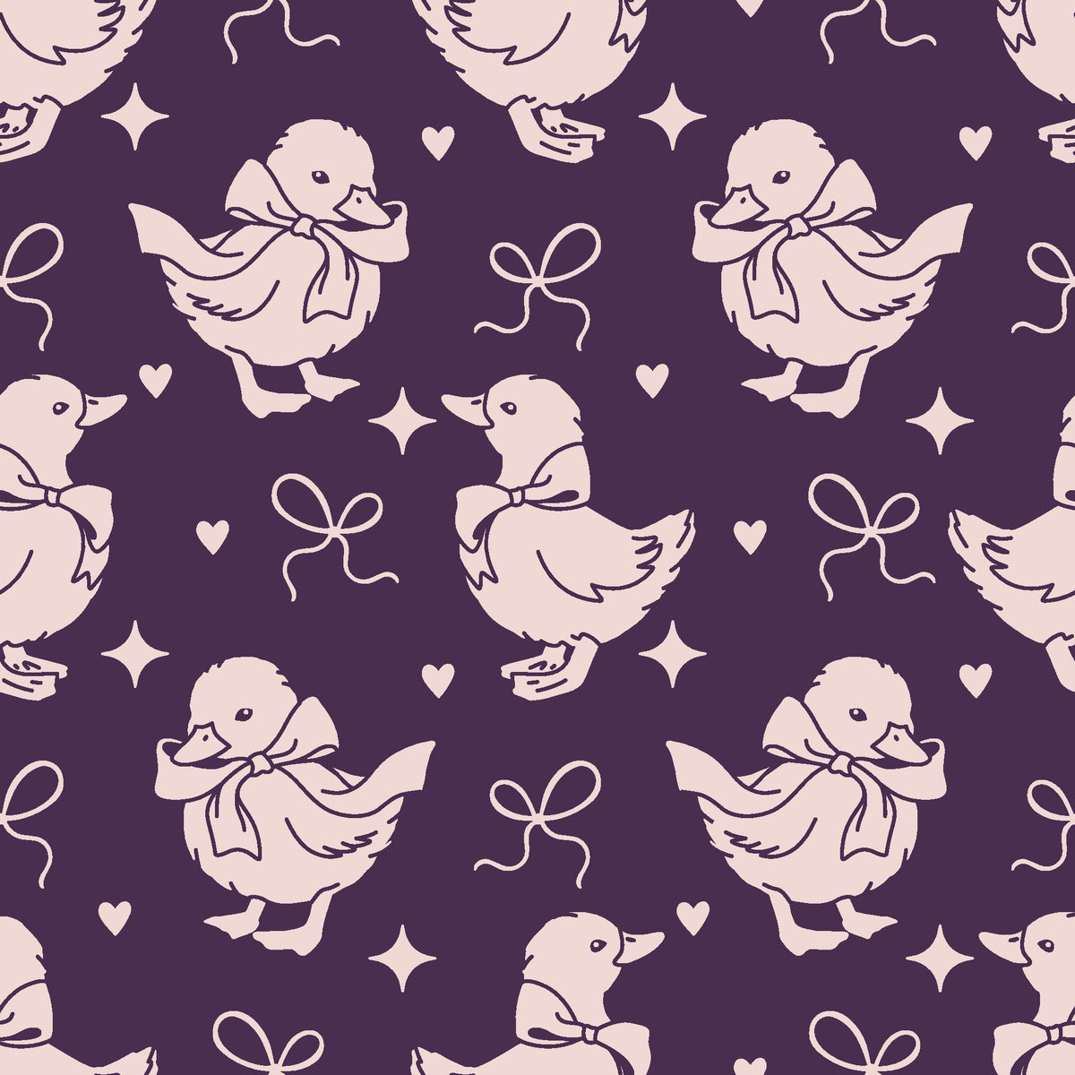 Duckling Waltz Plum ducklings wallpaper in plum and blush
