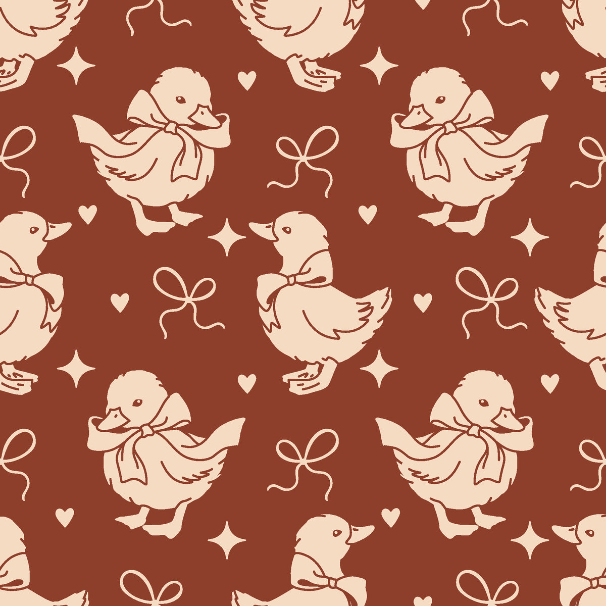 Duckling Waltz Rust ducklings wallpaper in rust and shell