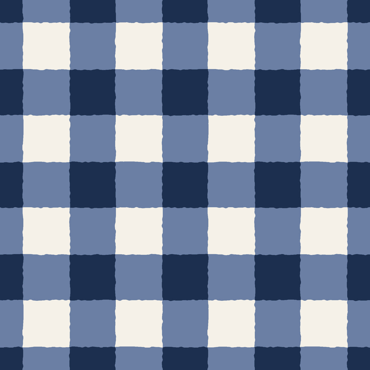 Dune Plaid Navy gingham check wallpaper in navy and linen