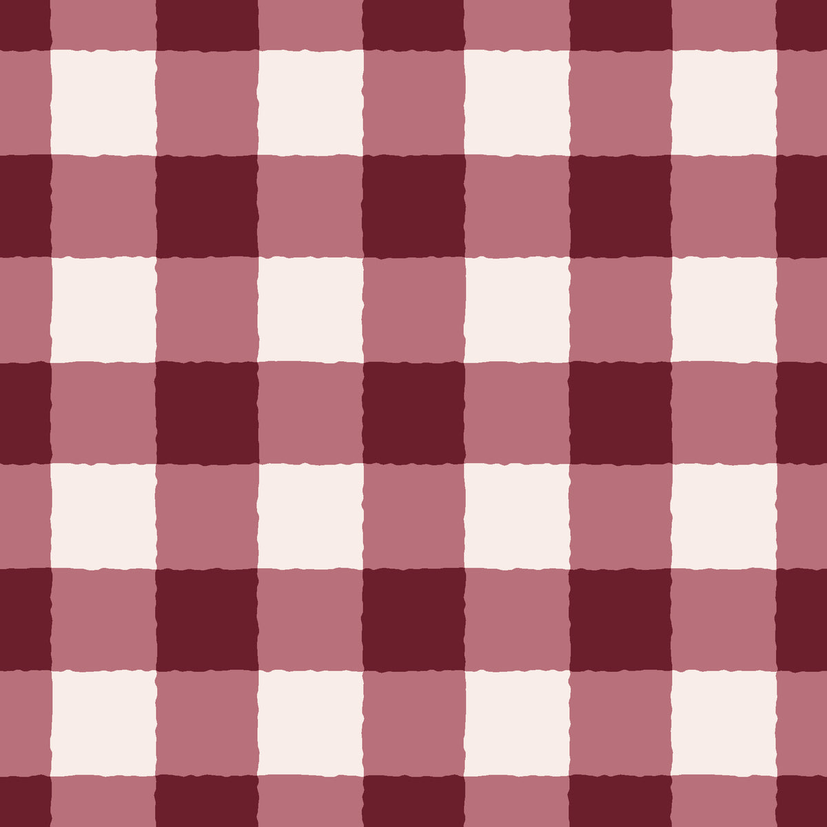 Dune Plaid Oxblood gingham check wallpaper in oxblood and blush