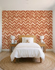Dusk Passage Terracotta chevron wallpaper in a bright, cheerful child's bedroom