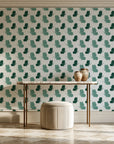 Dust & Wing Emerald butterflies wallpaper on the wall of a grand entry foyer