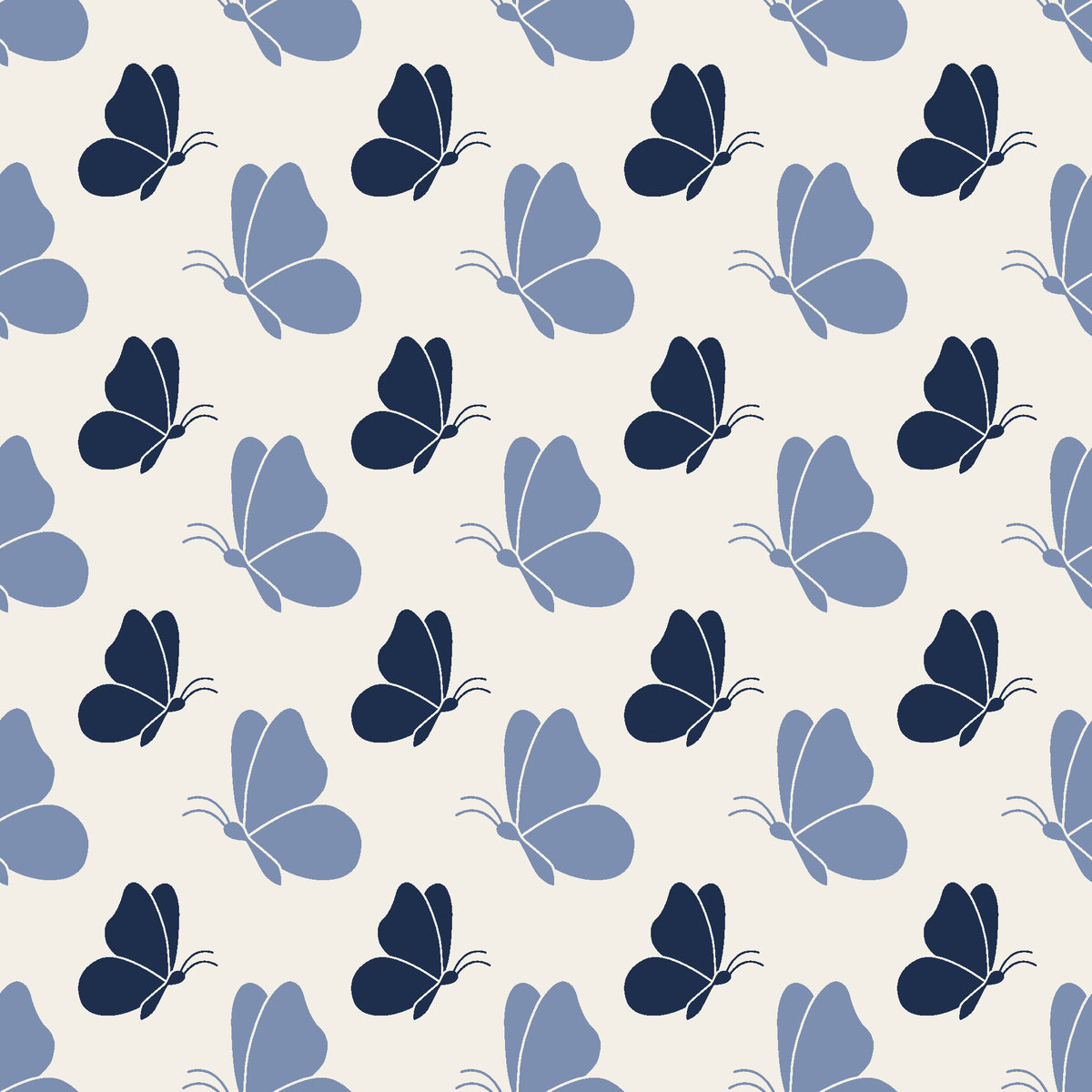 Dust & Wing Navy butterflies wallpaper in navy and linen
