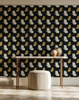 Dust & Wing Onyx butterflies wallpaper on the wall of a grand entry foyer