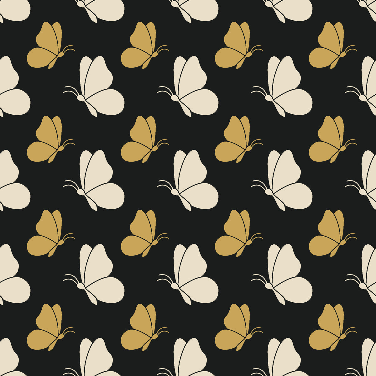 Dust & Wing Onyx butterflies wallpaper in black and gold