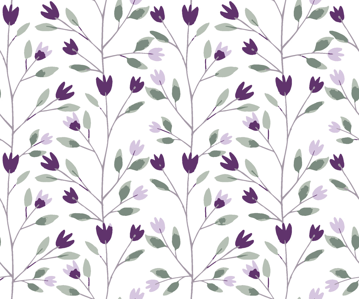 Ember & Leaf Aubergine botanical floral wallpaper in aubergine and lilac