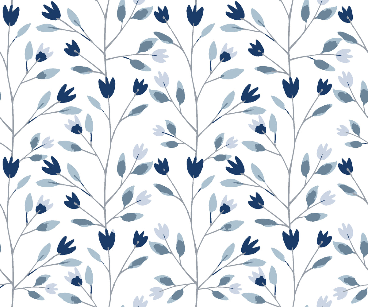 Ember & Leaf Midnight botanical floral wallpaper in navy and slate