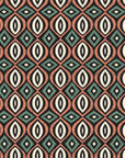 Ember & Iron Forest retro ogee wallpaper in forest and coral