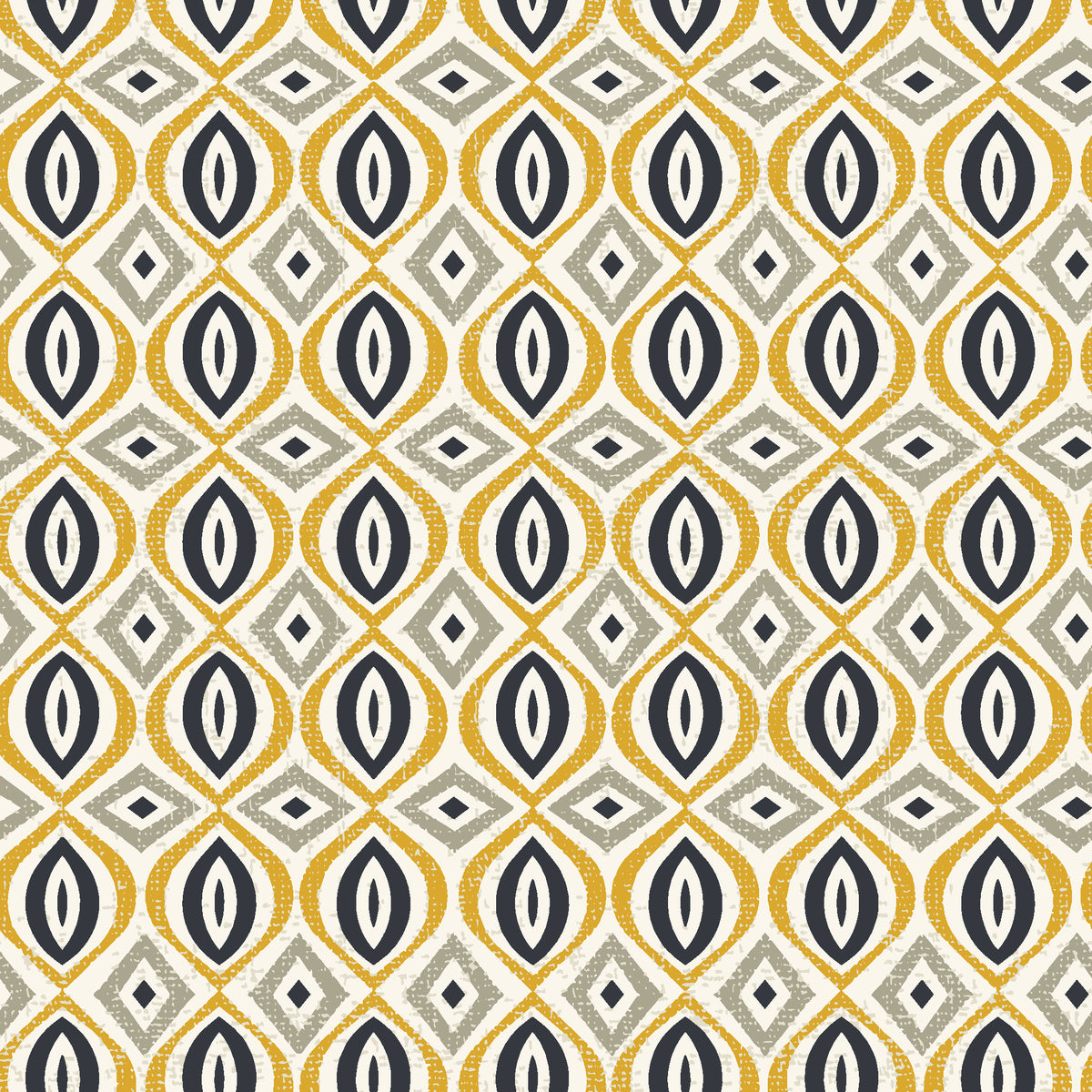 Ember & Iron Mustard retro ogee wallpaper in mustard and charcoal