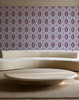 Ember & Iron Plum retro ogee wallpaper in an elegant living room