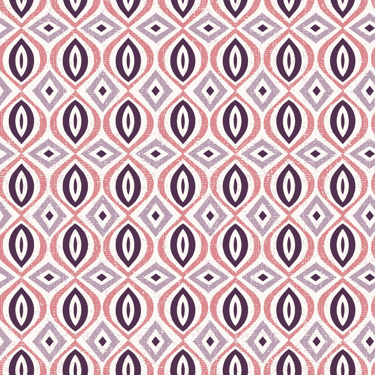 Ember & Iron Plum retro ogee wallpaper in plum and rose