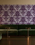 Ethereal Flowers Aubergine damask wallpaper in an intimate luxury cocktail lounge