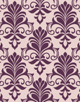 Ethereal Flowers Aubergine damask wallpaper in aubergine and blush
