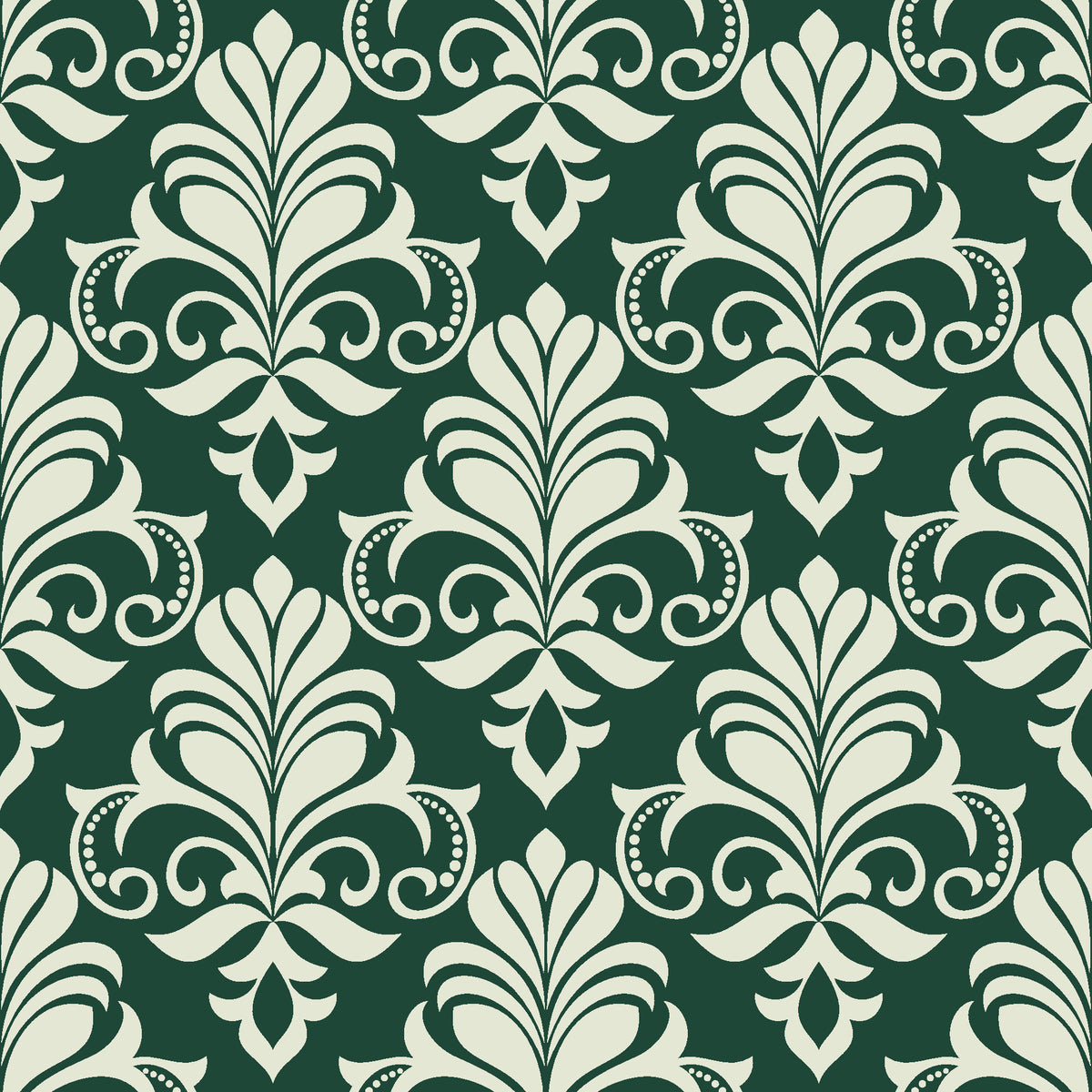 Ethereal Flowers Emerald damask wallpaper in emerald green and ivory