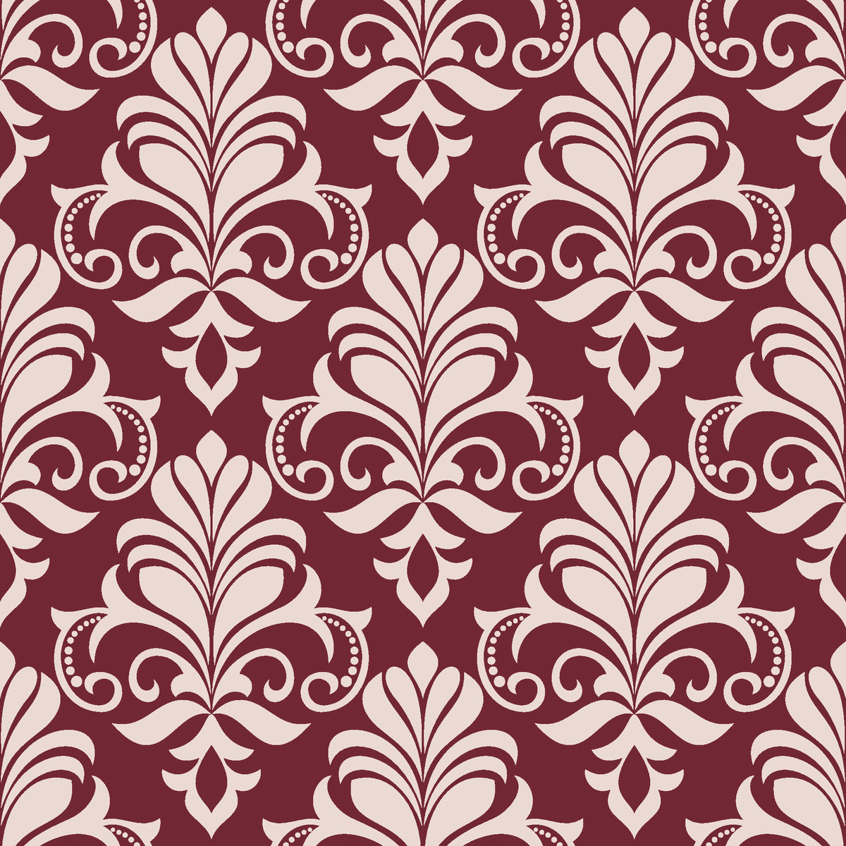Ethereal Flowers Garnet damask wallpaper in garnet and blush