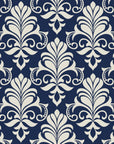 Ethereal Flowers Midnight damask wallpaper in midnight navy and pearl