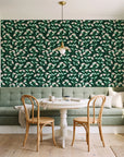 Evening Garden Forest botanical floral wallpaper as a feature wall in a sunlit breakfast nook