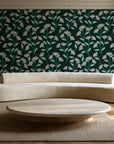 Evening Garden Forest botanical floral wallpaper in an elegant living room
