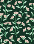Evening Garden Forest botanical floral wallpaper in forest green and blush