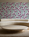 Evening Garden Linen botanical floral wallpaper in an elegant living room