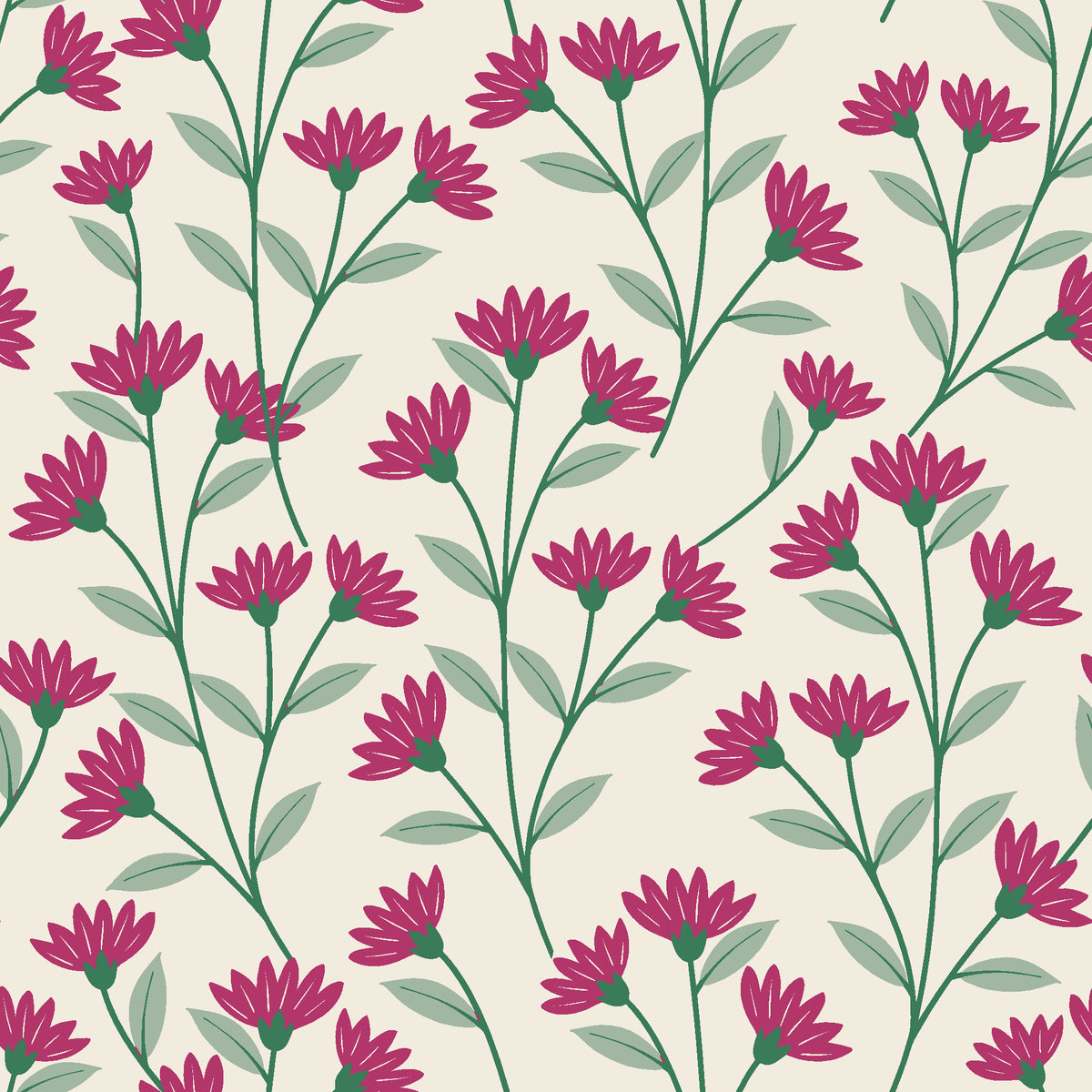 Evening Garden Linen botanical floral wallpaper in linen and berry