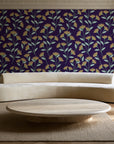Evening Garden Plum botanical floral wallpaper in an elegant living room
