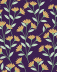 Evening Garden Plum botanical floral wallpaper in plum and gold
