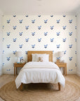 Falling Grace Navy chevron wallpaper in a bright, cheerful child's bedroom