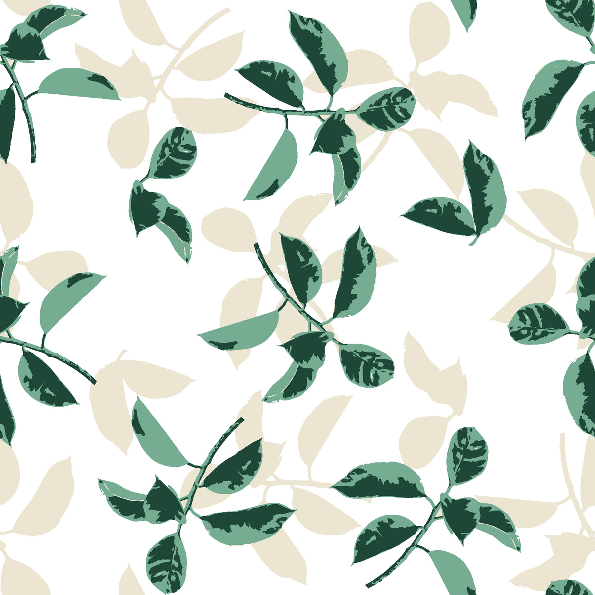 Falling Softly Emerald botanical leaf wallpaper in emerald and ivory