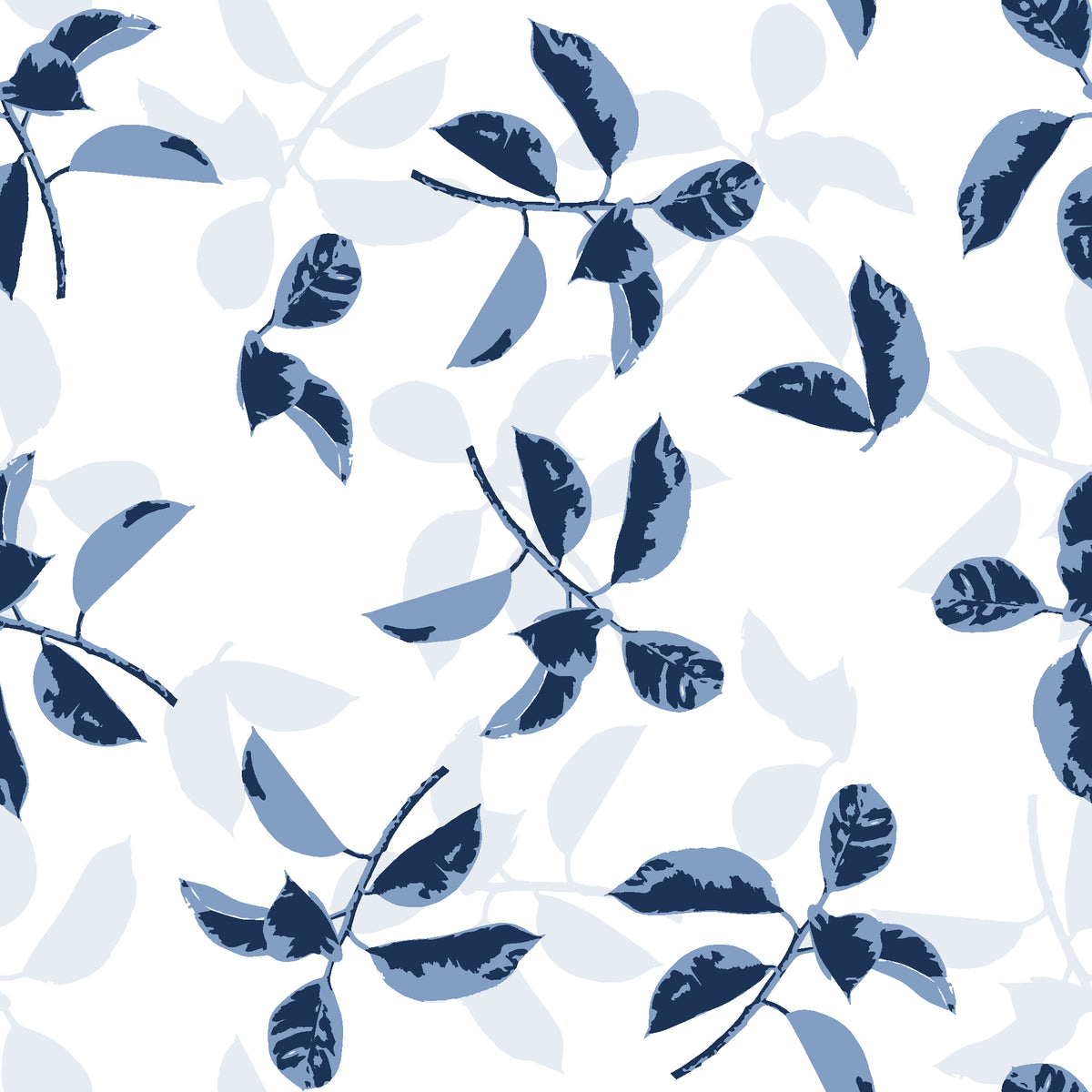 Falling Softly Navy botanical leaf wallpaper in navy and mist