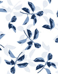 Falling Softly Navy botanical leaf wallpaper in navy and mist