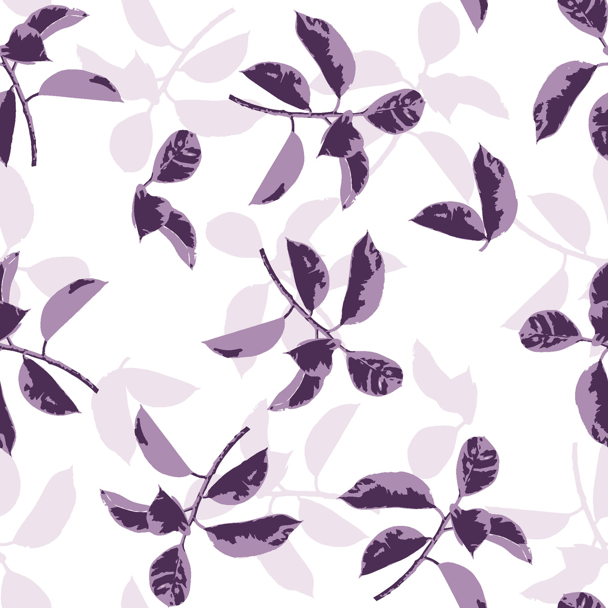 Falling Softly Plum botanical leaf wallpaper in plum and lilac