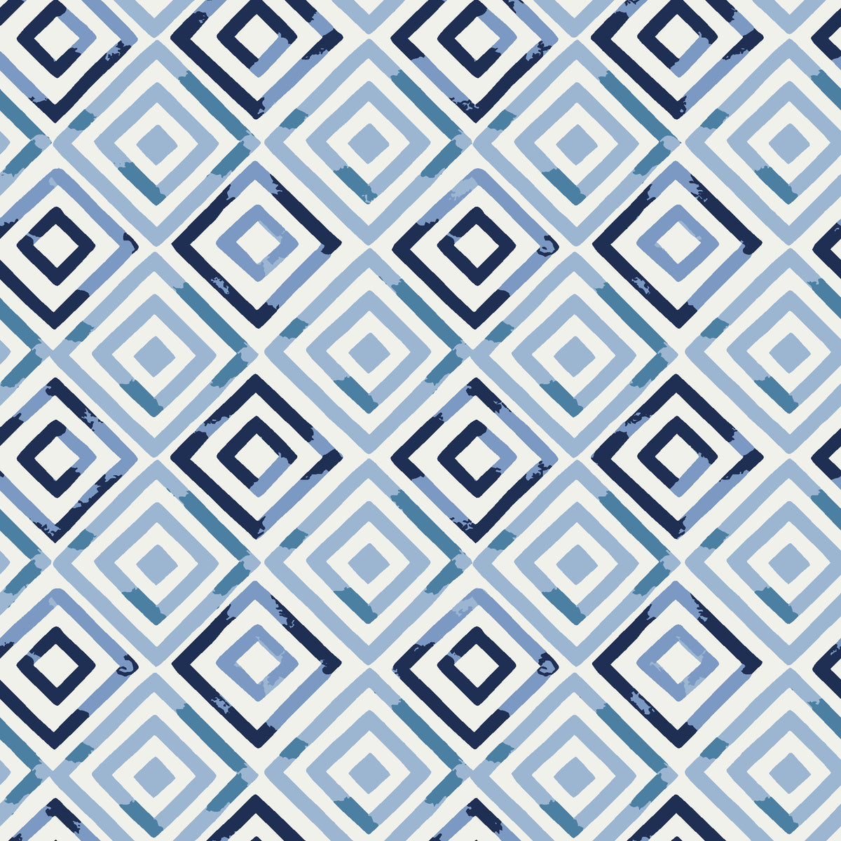 Fern Lattice Navy hand-drawn diamond wallpaper in navy and pearl