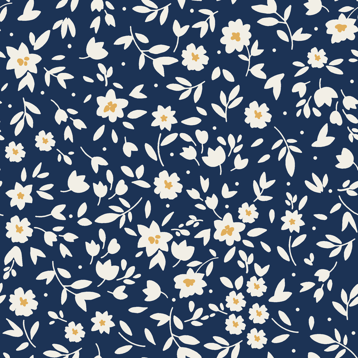 First Bloom Navy ditsy floral wallpaper in navy and cream