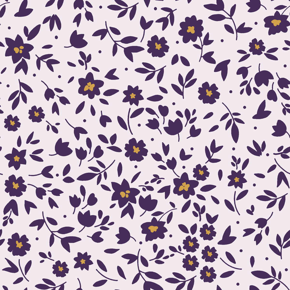 First Bloom Plum ditsy floral wallpaper in plum and lilac