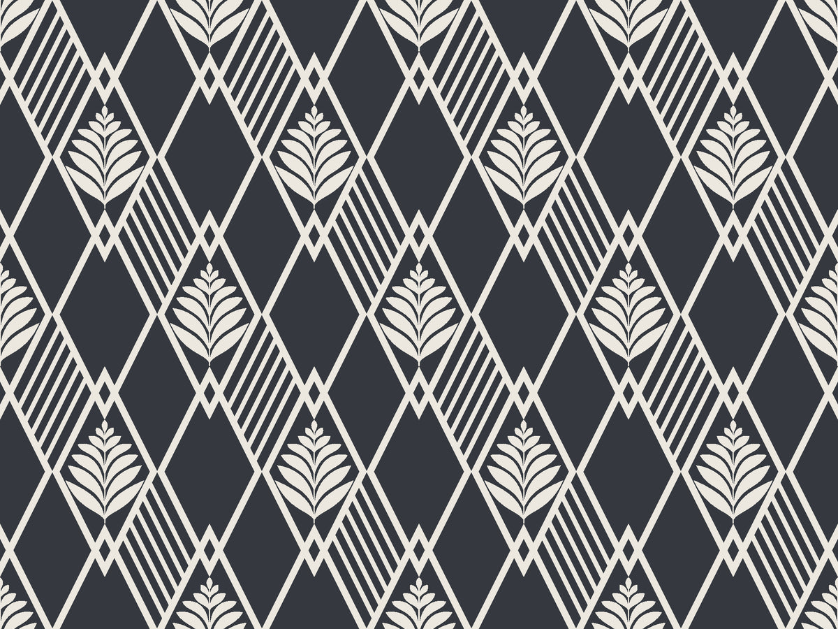 Floral Fantasia Charcoal diamond lattice wallpaper in charcoal and ivory