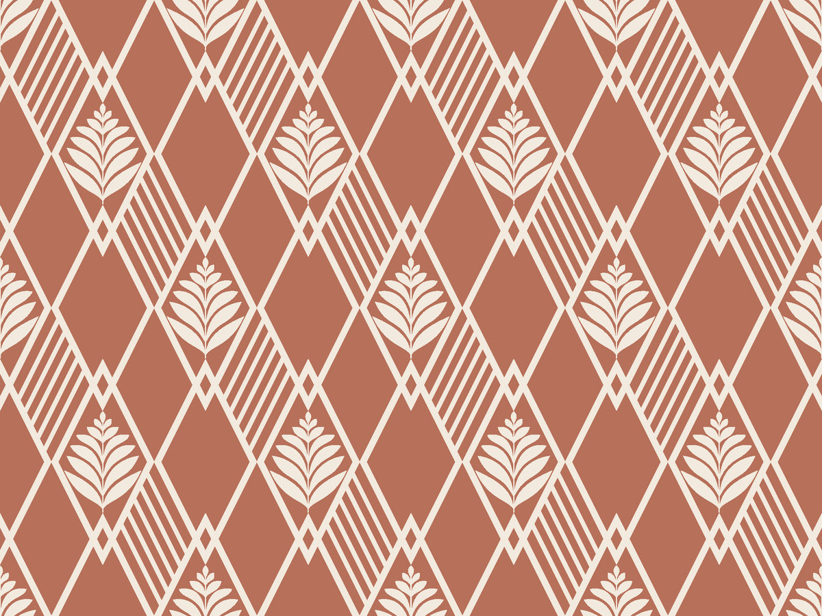 Floral Fantasia Clay diamond lattice wallpaper in clay and cream