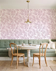 Forest Leaf Mulberry botanical leaf wallpaper as a feature wall in a sunlit breakfast nook