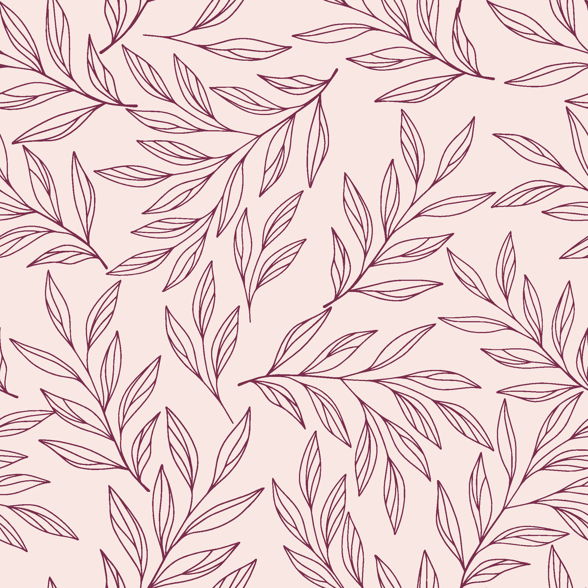 Forest Leaf Mulberry botanical leaf wallpaper in mulberry and blush