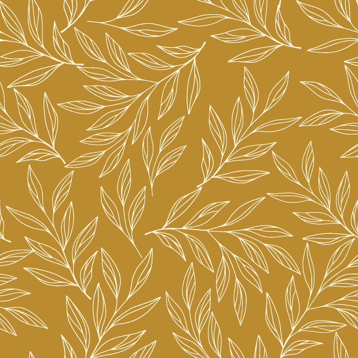 Forest Leaf Ochre botanical leaf wallpaper in ochre and cream