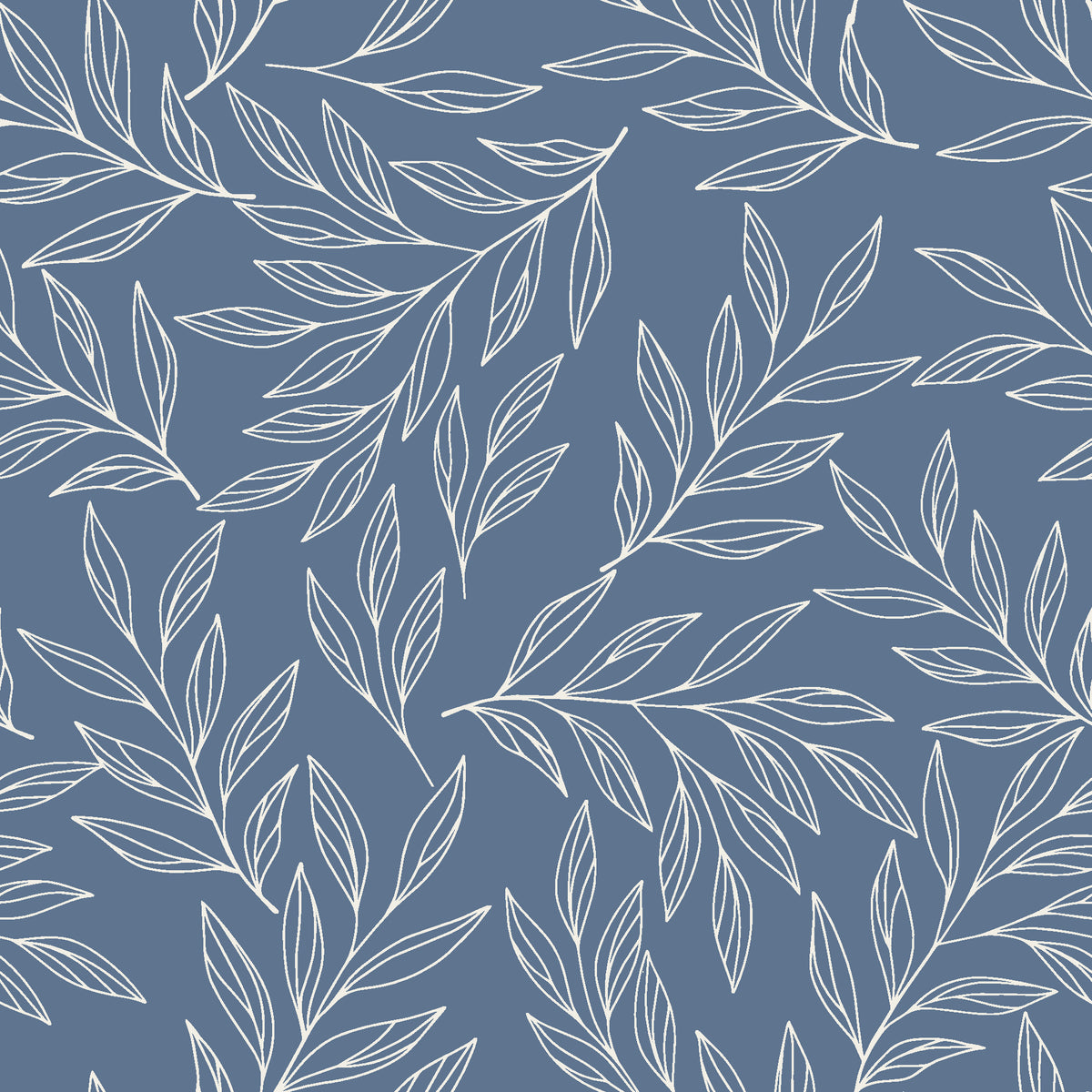 Forest Leaf Slate Blue botanical leaf wallpaper in slate blue and cream