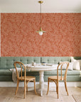 Forest Leaf Terracotta botanical leaf wallpaper as a feature wall in a sunlit breakfast nook