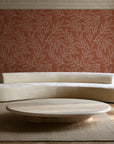 Forest Leaf Terracotta botanical leaf wallpaper in an elegant living room