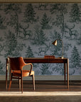 Frost & Fable Forest woodland toile wallpaper as a feature wall in a home study