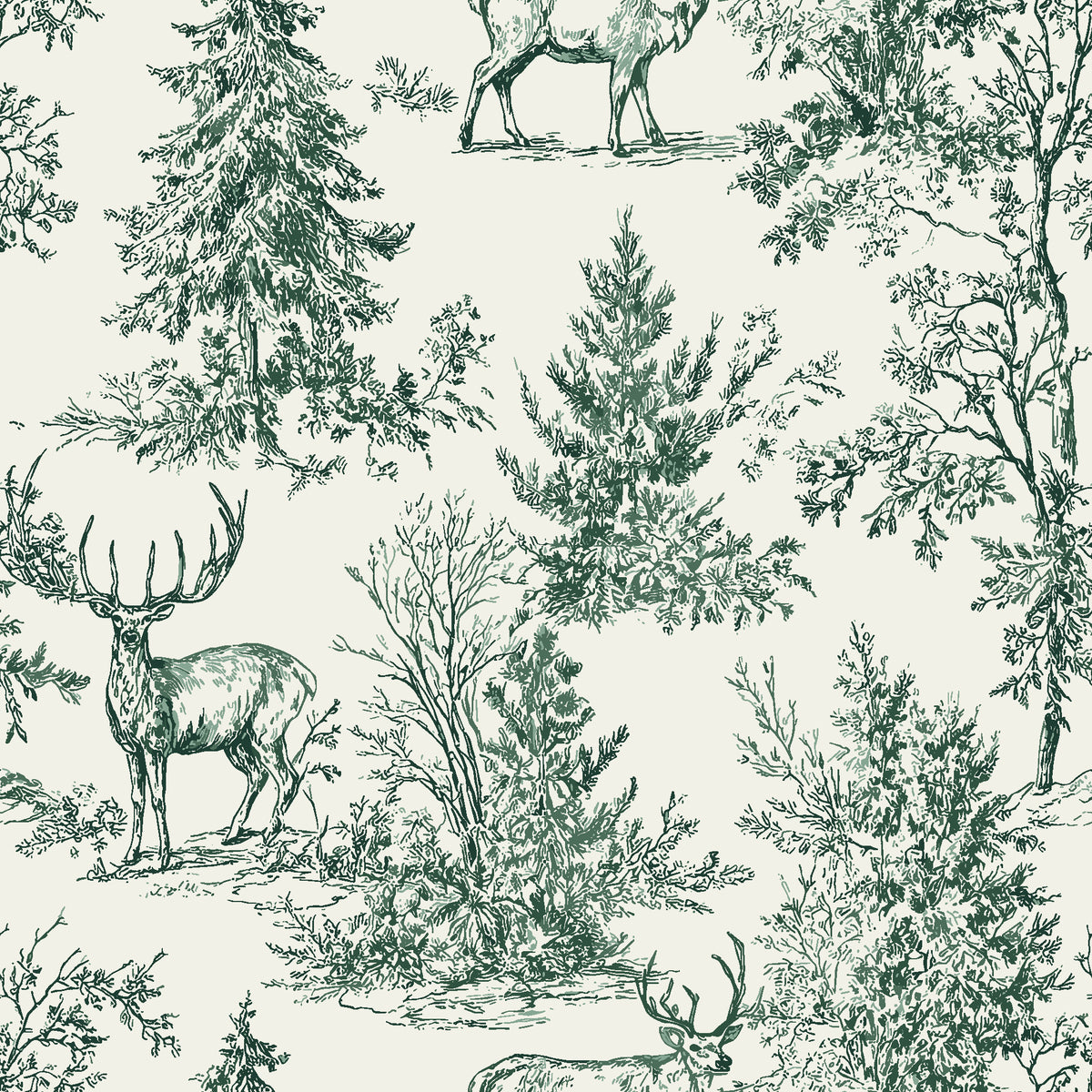 Frost & Fable Forest woodland toile wallpaper in forest green and ivory